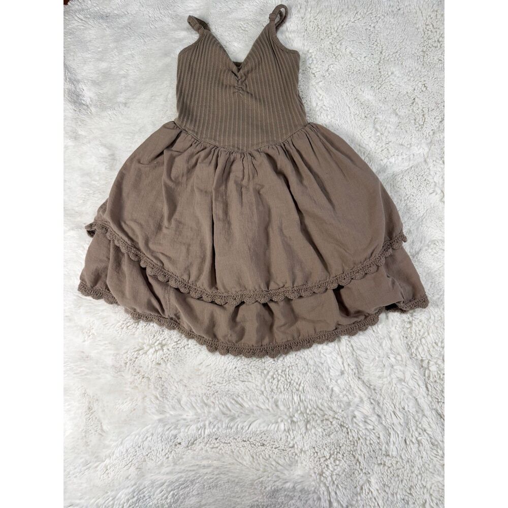 Aerie Brown Ribbed Bodice Tiered Mini Dress Crochet Trim Cottagecore Boho S
